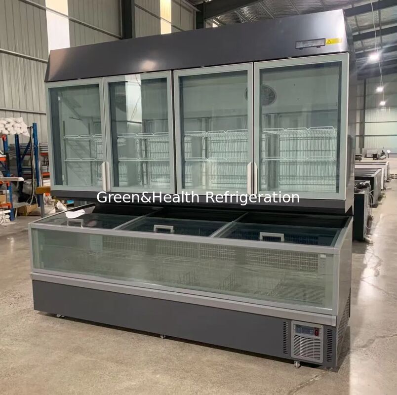 Commercial Combined Display Freezer - Top Glass Door & Bottom Island Freezer for Supermarket