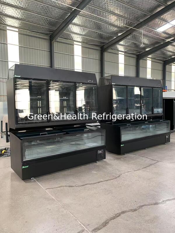 Commercial Combined Display Freezer - Top Glass Door & Bottom Island Freezer for Supermarket