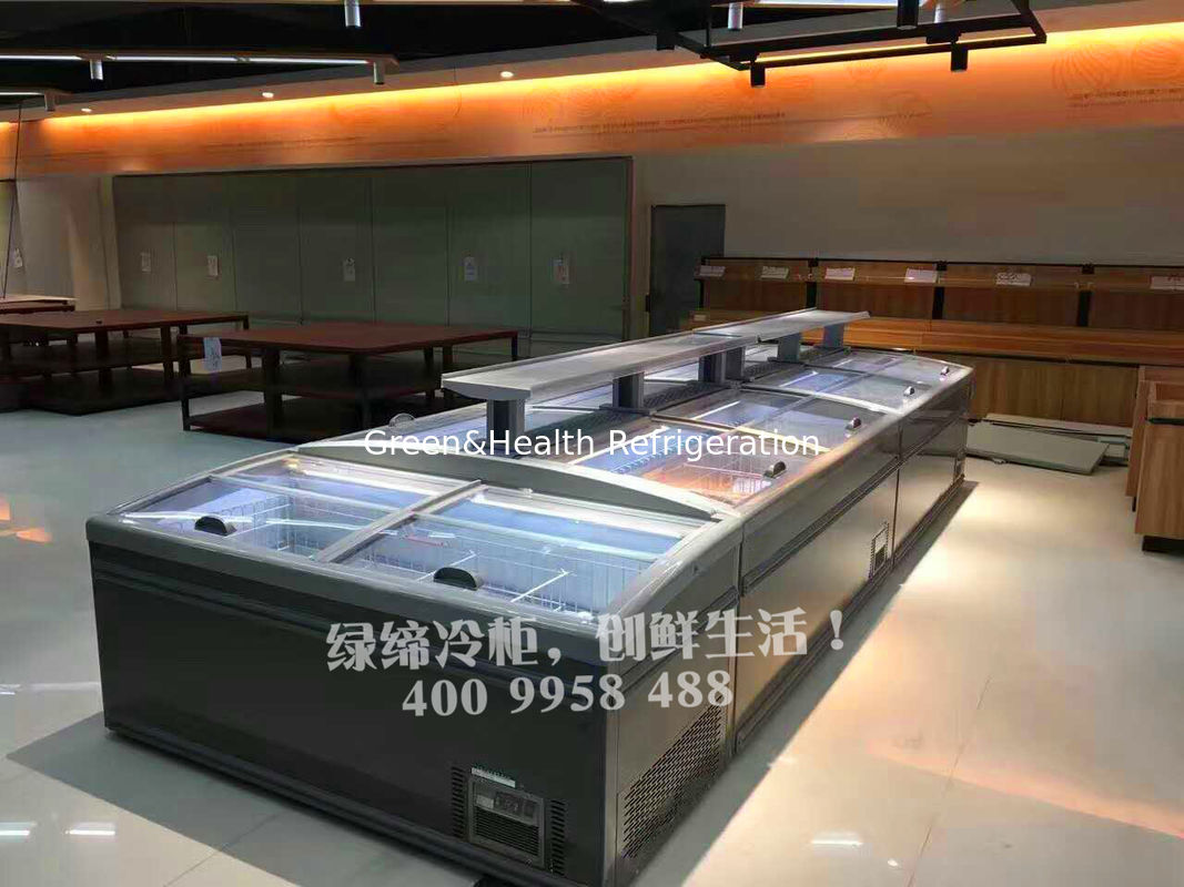 -22°C - 18°C Supermarket Seafood Display Island Freezer With Glass Door Energy - Saving