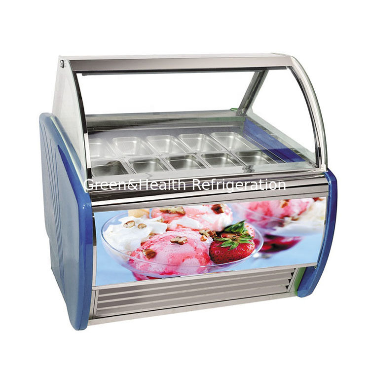 Commercial Stainless Steel Multi-Pan Gelato Display Freezer with Adjustable Thermostat and Danfoss Compressor
