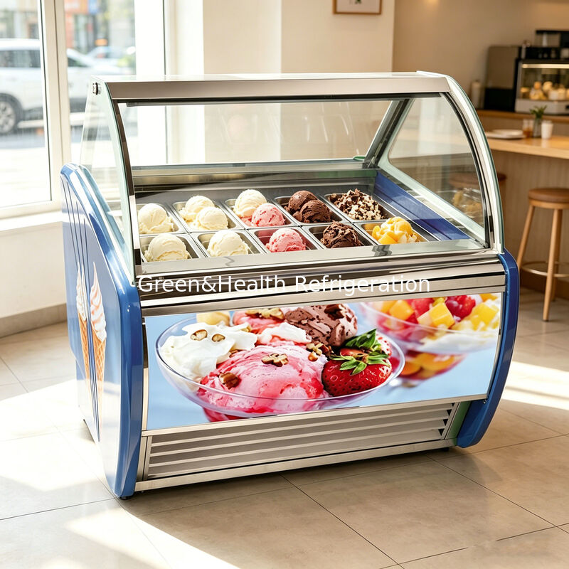 Commercial Stainless Steel Multi-Pan Gelato Display Freezer with Adjustable Thermostat and Danfoss Compressor
