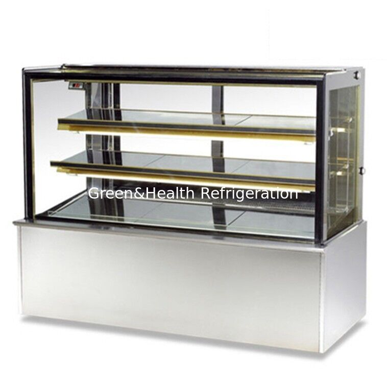 Right Angle Stainless Steel Cake Display Freezer with 3 Layers Decks for Cake Shop Refrigeration