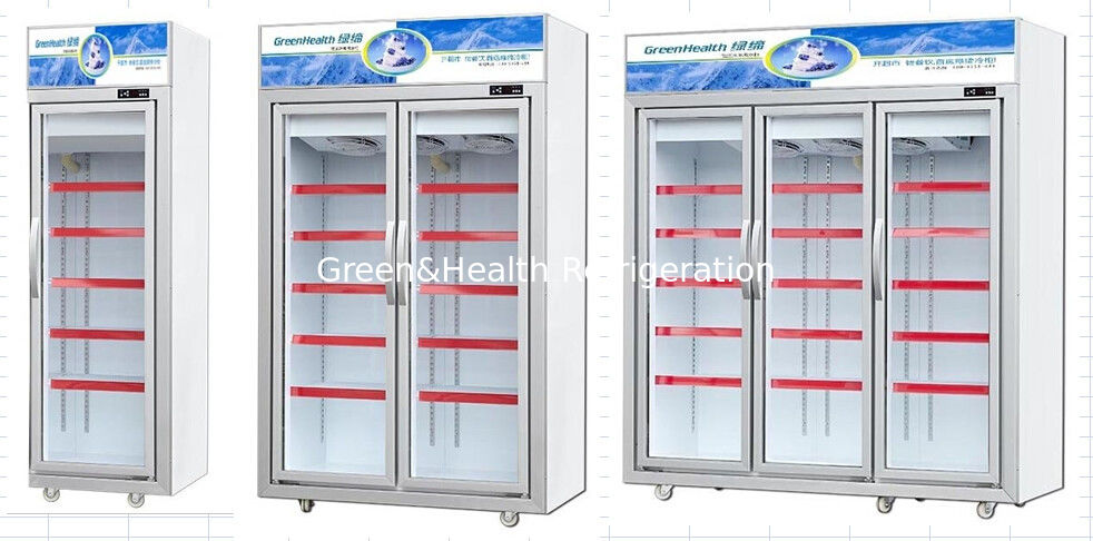 Auto - Defrost Vertical Commercial Display Freezer For Meat Seafood With 1 / 2 / 3 Doors
