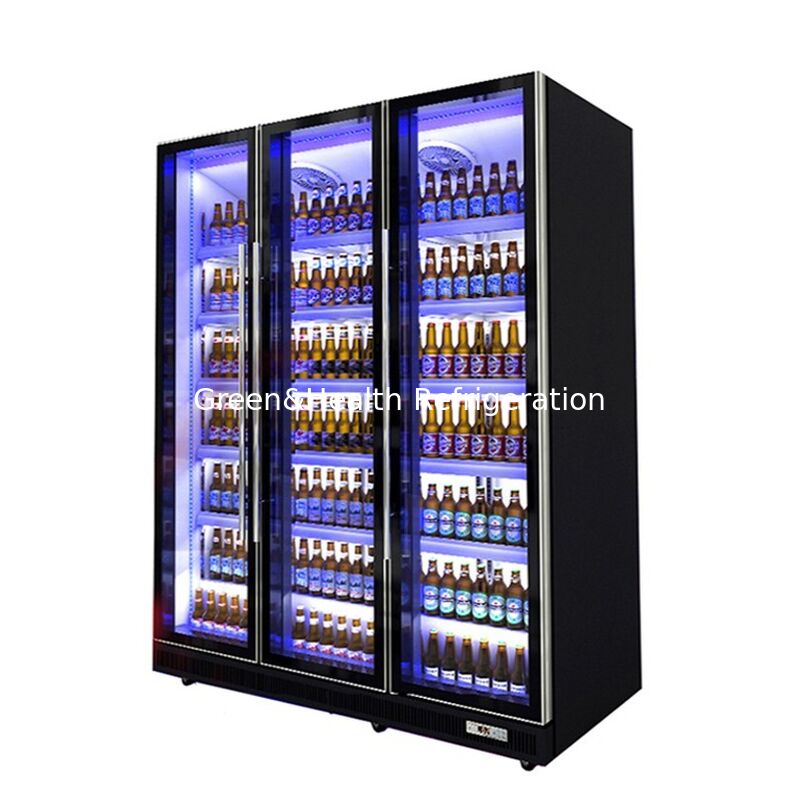 Triple Defog Glass Door Beverage Cooler with Adjustable Multi LED Lights and Fan Cooling