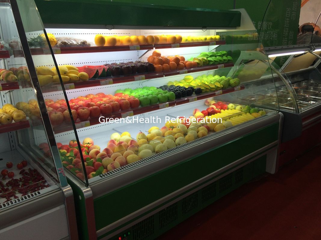 Vegetable Multideck Chiller Fruit / Beverage Open Display Fridge For Supermarket With Spray