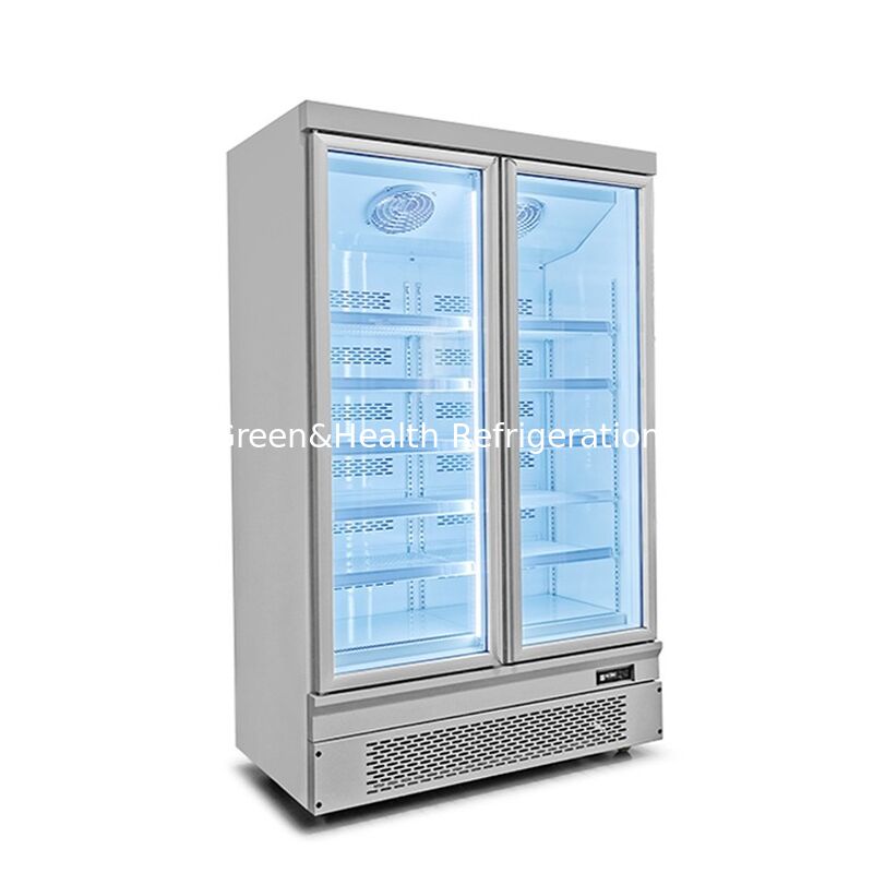 Bottom Mounted Upright 2 Glass Door Commercial Display Freezer with Automatic Defrost and Stainless Steel Exterior