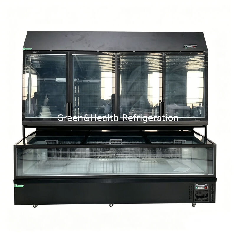 Dual Function Island Freezer with Stainless Steel/Glass Exterior and 850L Capacity for Supermarket Display