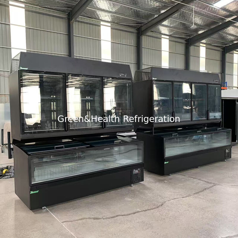 Dual Function Island Freezer with Stainless Steel/Glass Exterior and 850L Capacity for Supermarket Display