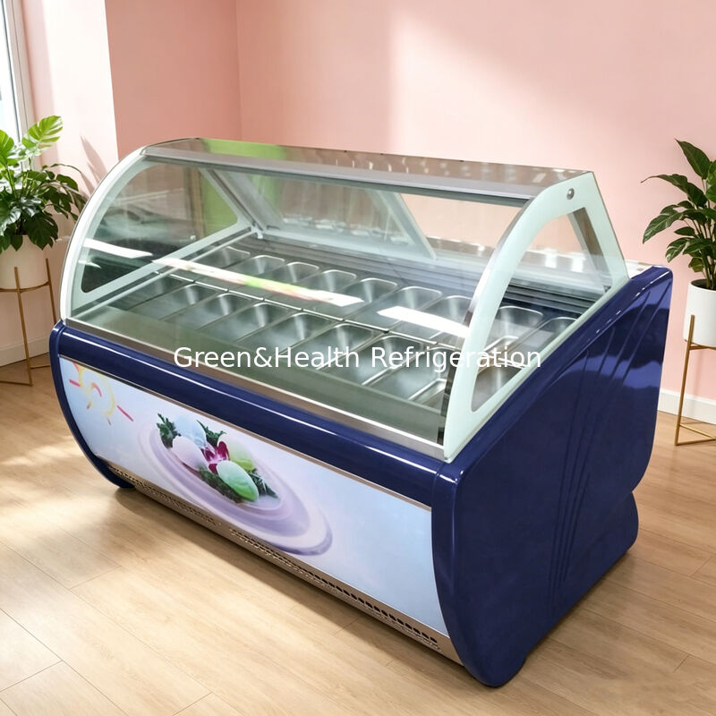 Stainless Steel Ice Cream Display Freezer with Adjustable Temperature Controller and Three Layer Defog Glass
