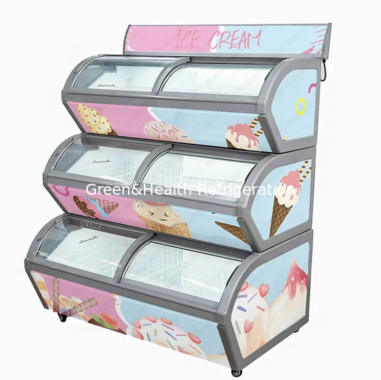Commercial 3 Tier Ice Cream Display Freezer with Stainless Steel Pans and R404a Refrigerant