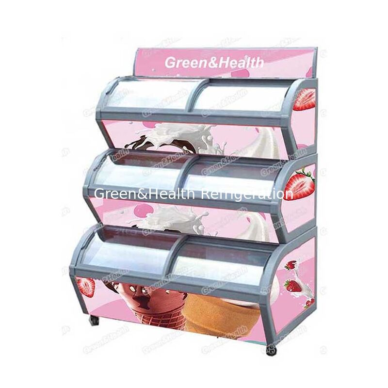 Commercial 3 Tier Ice Cream Display Freezer with Stainless Steel Pans and R404a Refrigerant