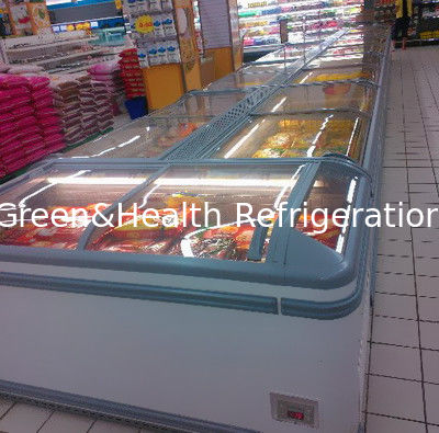 Commercial Open Top Island Freezer With Glass Door For Supermarket