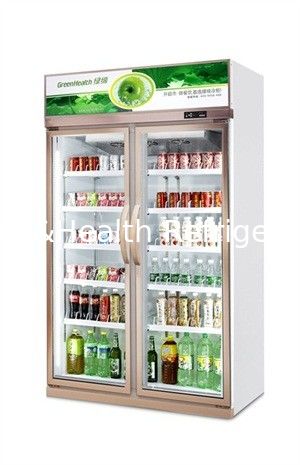 Luxury Double Glass Doors Vertical Display Chiller For Hypermarket / Upright Beverage Cooler