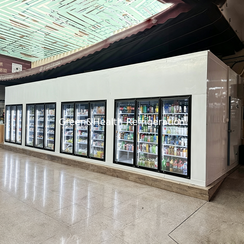 Supermarket Display Glass Door Walk In Freezer Cold Storage Room Warehouse