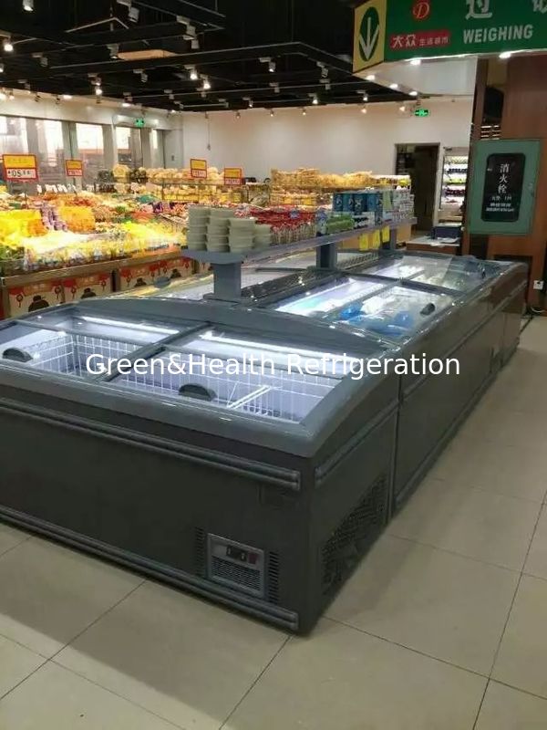 Flexiable Display Type Glass Door Auto Defrostr Supermarket Island Freezer