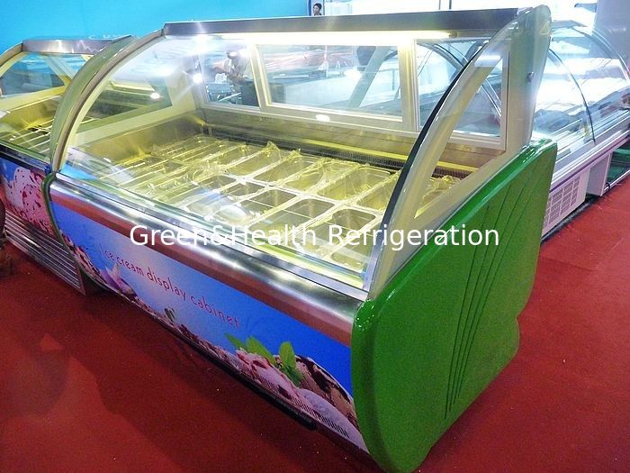 18 Trays R404a Green Commercial Ice Cream Display Freezer For Shop