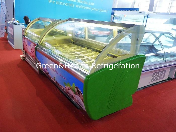 18 Trays R404a Green Commercial Ice Cream Display Freezer For Shop