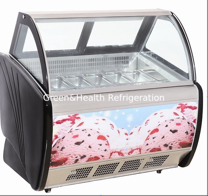 Curved Glass 6 Containers Ice Cream Scoop Display Freezer Cabinet With T5 / LED Light