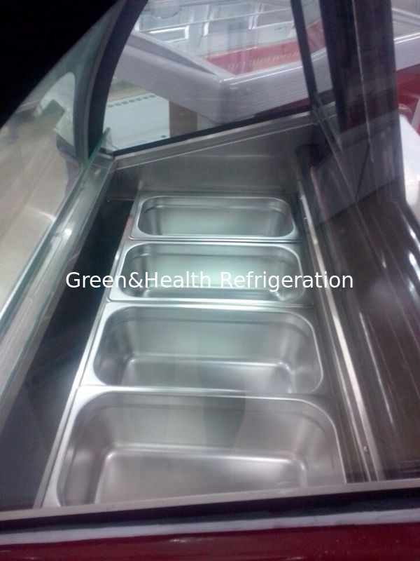 Curved Glass 6 Containers Ice Cream Scoop Display Freezer Cabinet With T5 / LED Light