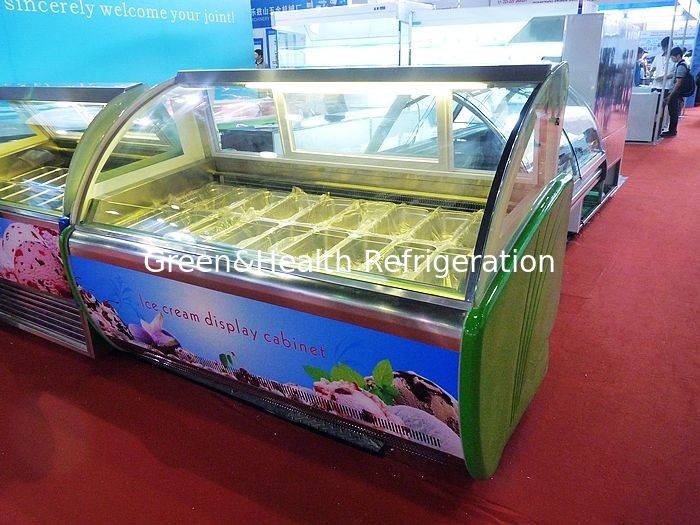 Portable Ice Cream Cooler With Curved Glass , -18 Degree Display Freezer 10 Pans