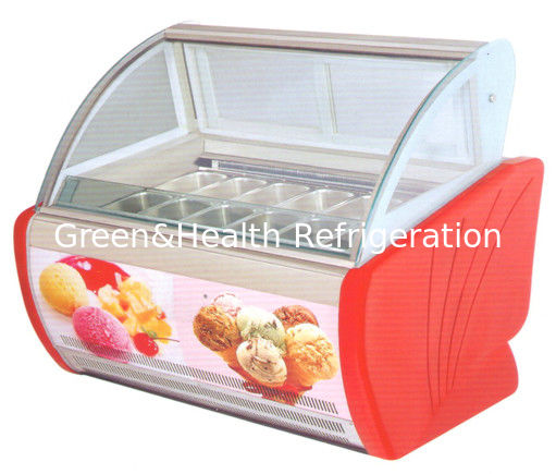 Portable Ice Cream Cooler With Curved Glass , -18 Degree Display Freezer 10 Pans