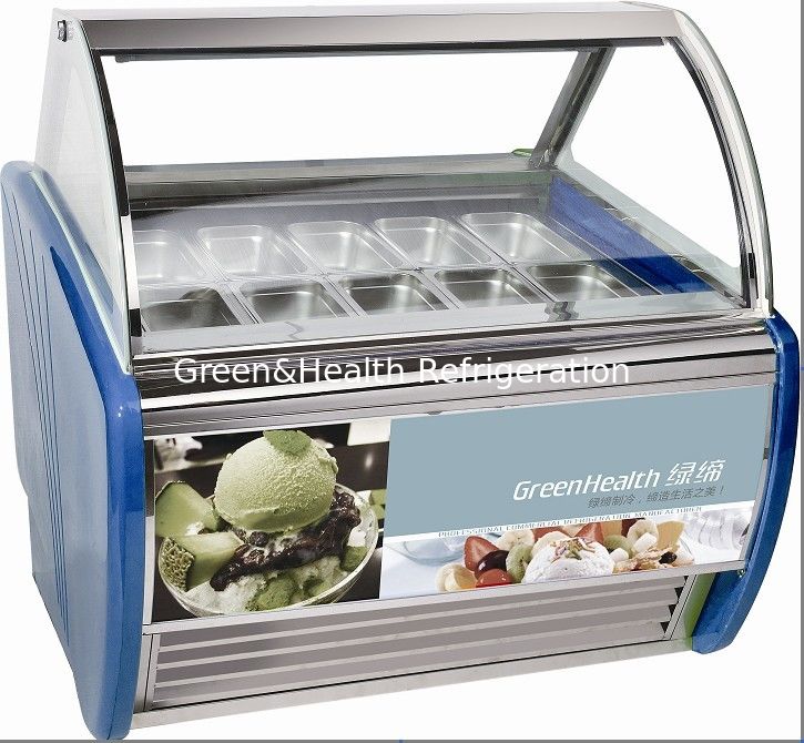 10 Pans Blue Hard Ice Cream Display Freezer Custom For Store / Mall