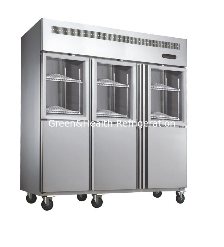 Deep Commercial Upright Freezer 1600L 6 Glass Doors With Plastic Coated Steel Shelf