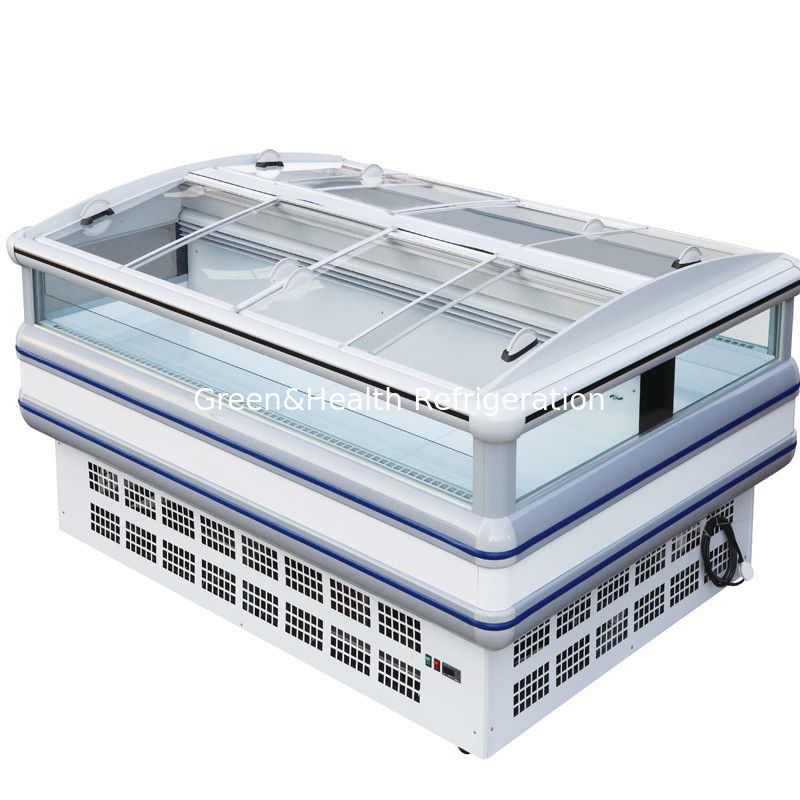 Auto Defrost Supermarket Island Refrigerator With Glass Covers