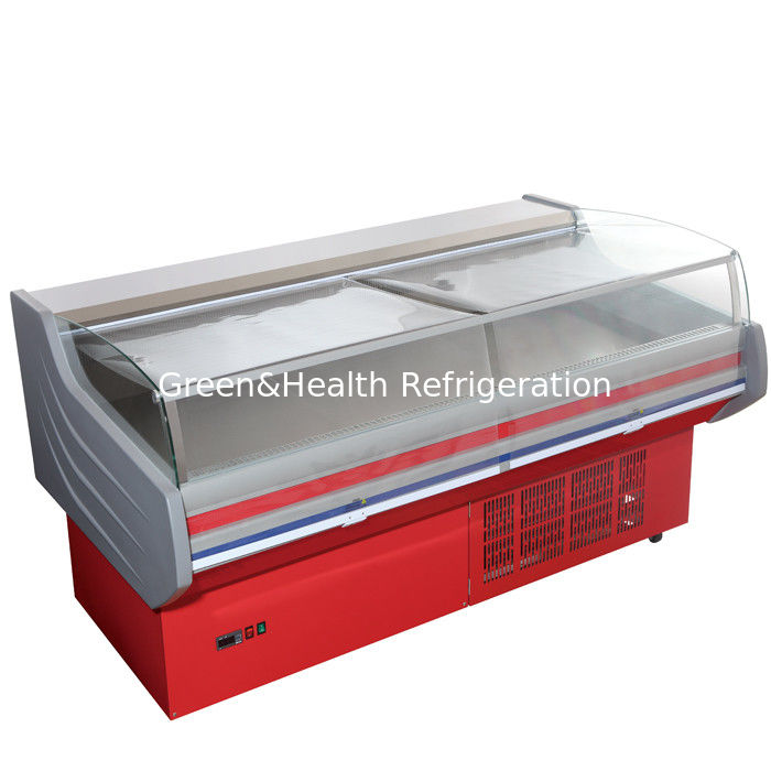 ROHS Deli Display Refrigerator , Commercial Open Display Freezer With Curved Glass For Meat Seafood