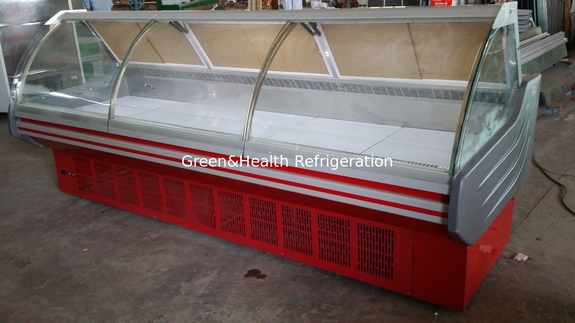 Food Meat Deli Display Open Chiller Refrigerator Build In System For Hypermarket