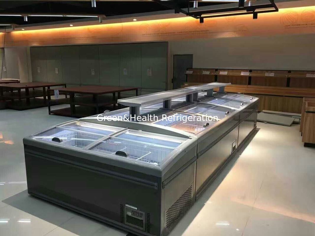 Flexiable Display Type Glass Door Auto Defrostr Supermarket Island Freezer