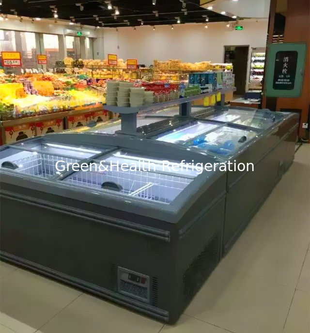 1040L Top Glass Door Horizontal Deep Chest Island Freezer For Shopping Mall