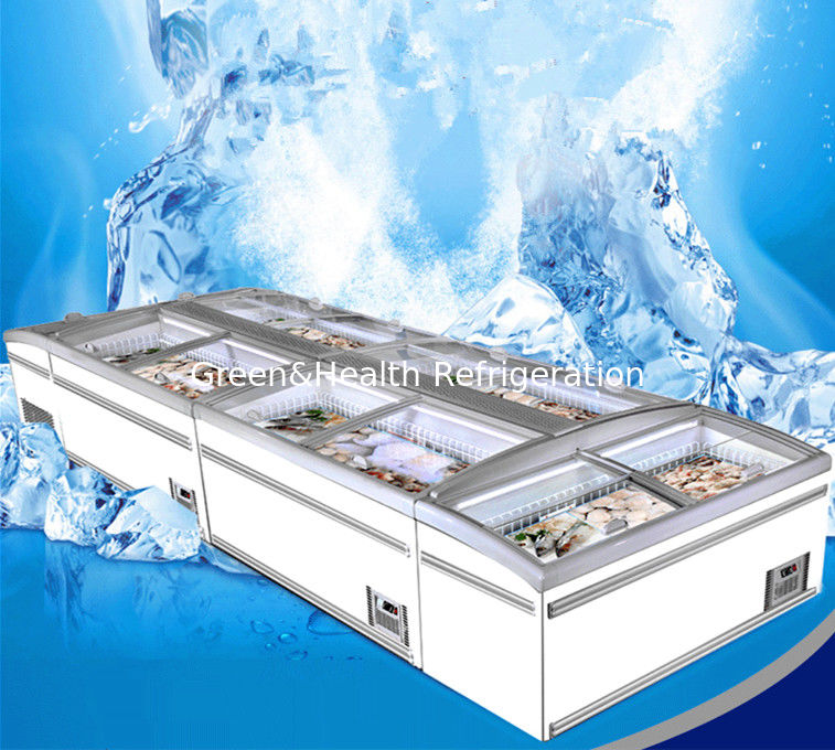 Large Supermarket Island Freezer With Sliding Door -22 ~ -18℃ Combined Direct Cooling