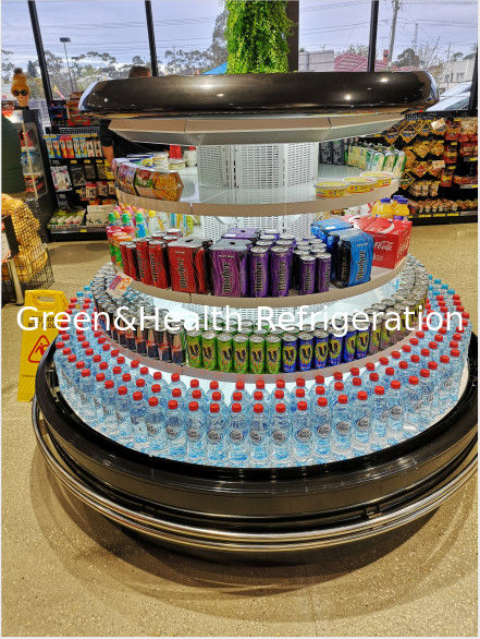 Supermarket hypermarket color steel multideck vertical annular open chiller showcase for fresh food beverage meat dairy