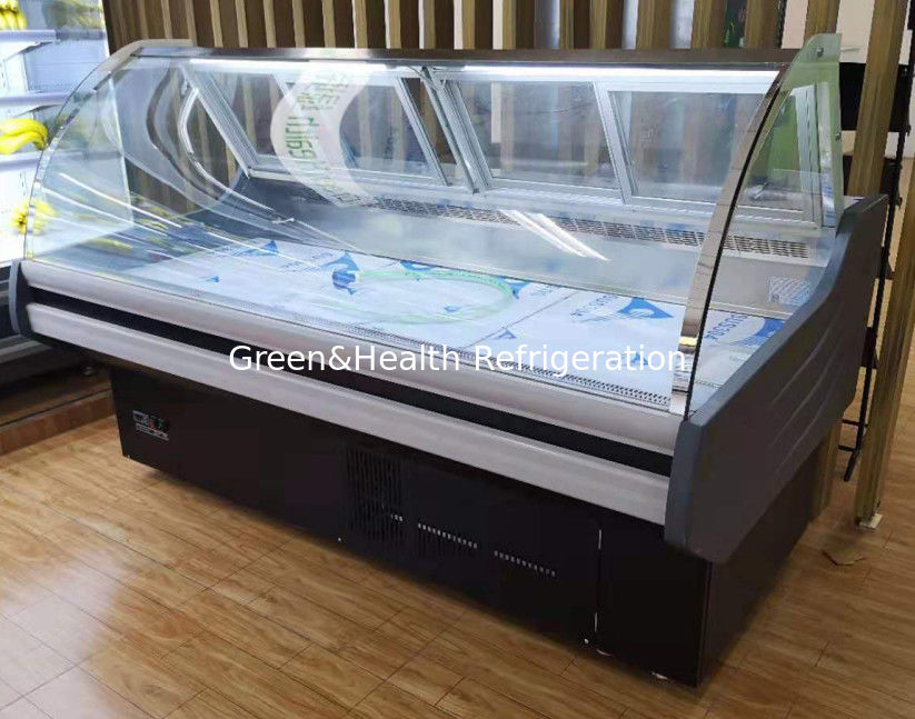 Commercial Meat Display Cabinet with Curved Glass Stainless Steel Interior and Fan Cooling System