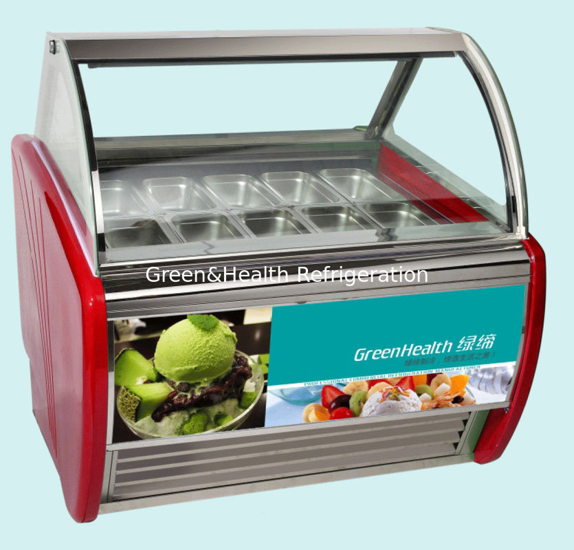 Red Green Black Color Curved Sliding Door Ice Cream Display Freezer