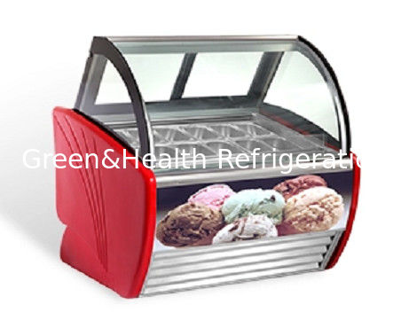 Red Green Black Color Curved Sliding Door Ice Cream Display Freezer
