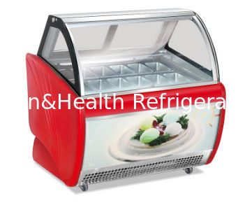 Red Green Black Color Curved Sliding Door Ice Cream Display Freezer
