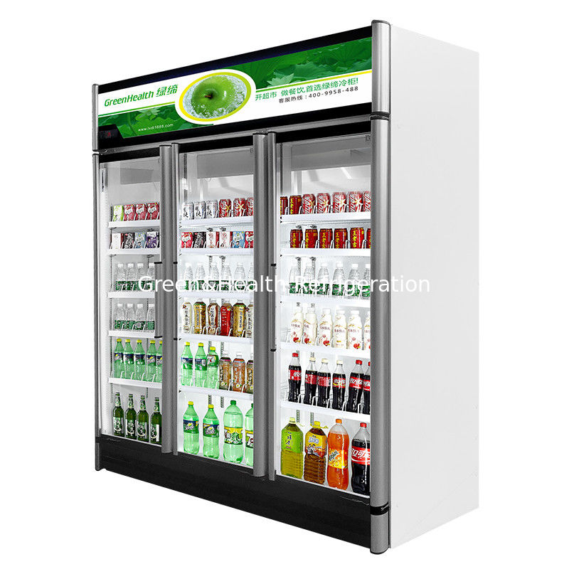 Fan Assisted Commercial Glass Door Display Refrigerator / 3 Doors Upright Display Chiller