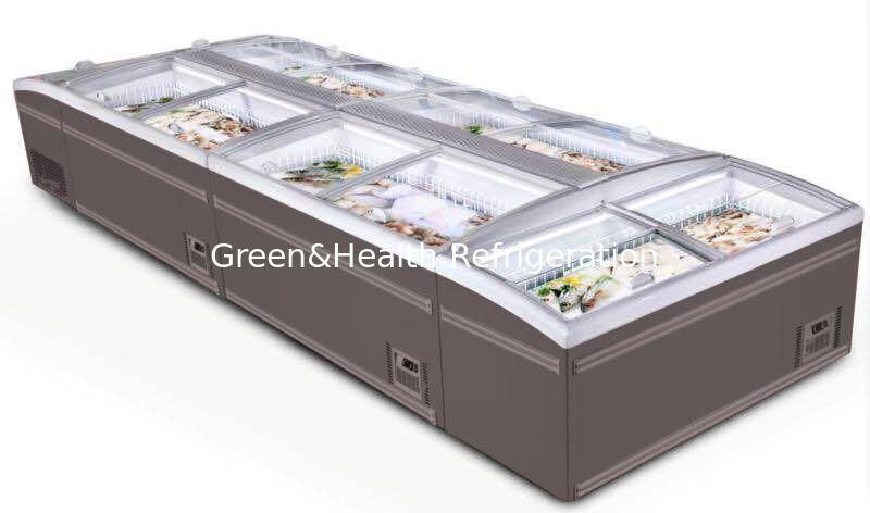 Supermarket air curtain commercial refrigerator top glass sliding door mobile deep chest island display island display