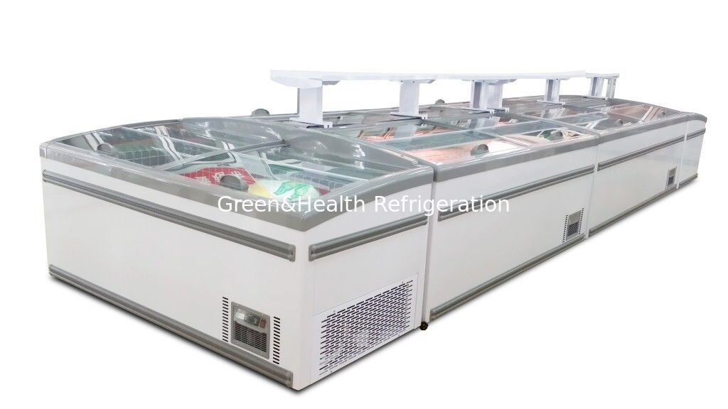 Supermarket air curtain commercial refrigerator top glass sliding door mobile deep chest island display island display