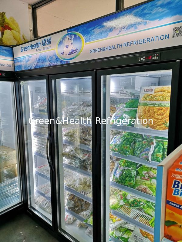 Black Glass Door Upright Hypermarket Display Freezer With Wire Defrost Heater