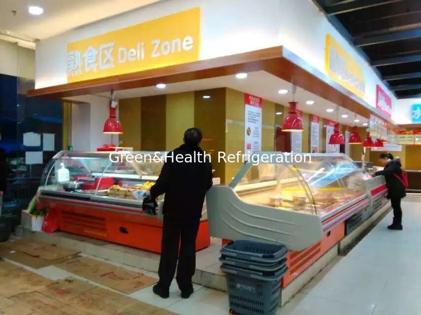 Commercial Deli Display Refrigerator with Fan Cooling Danfoss Compressor and Curved Glass Design