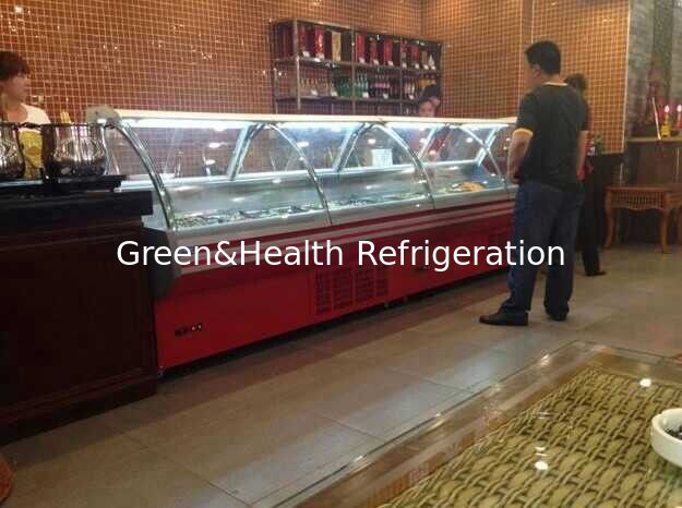 Commercial Deli Display Refrigerator with Fan Cooling Danfoss Compressor and Curved Glass Design