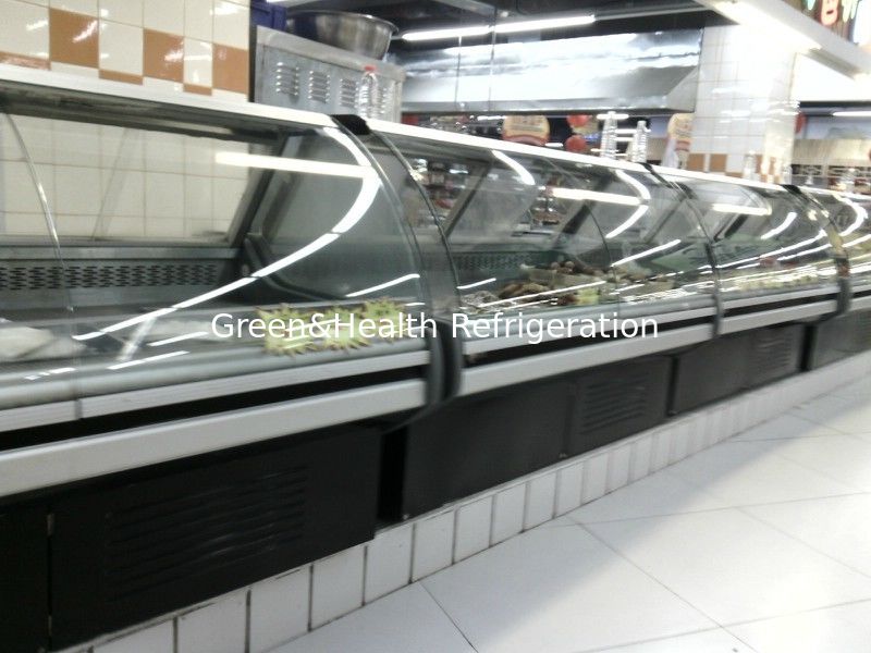 Curved Glass Deli Display Refrigerator With LED Light / Meat Display Cabinets