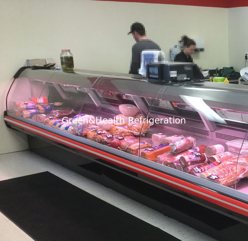 Curved Flip Up Glass Door Meat Display Refrigerator For Butchery Shops Commercial