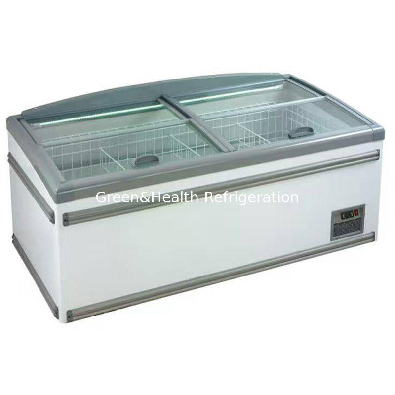 Eco Friendly Sliding Door Display Island Freezer For Supermarket / Canteens