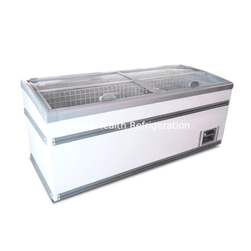 Tempered Glass Supermarket Island Freezer Combined Auto Defrost For Ice Cream