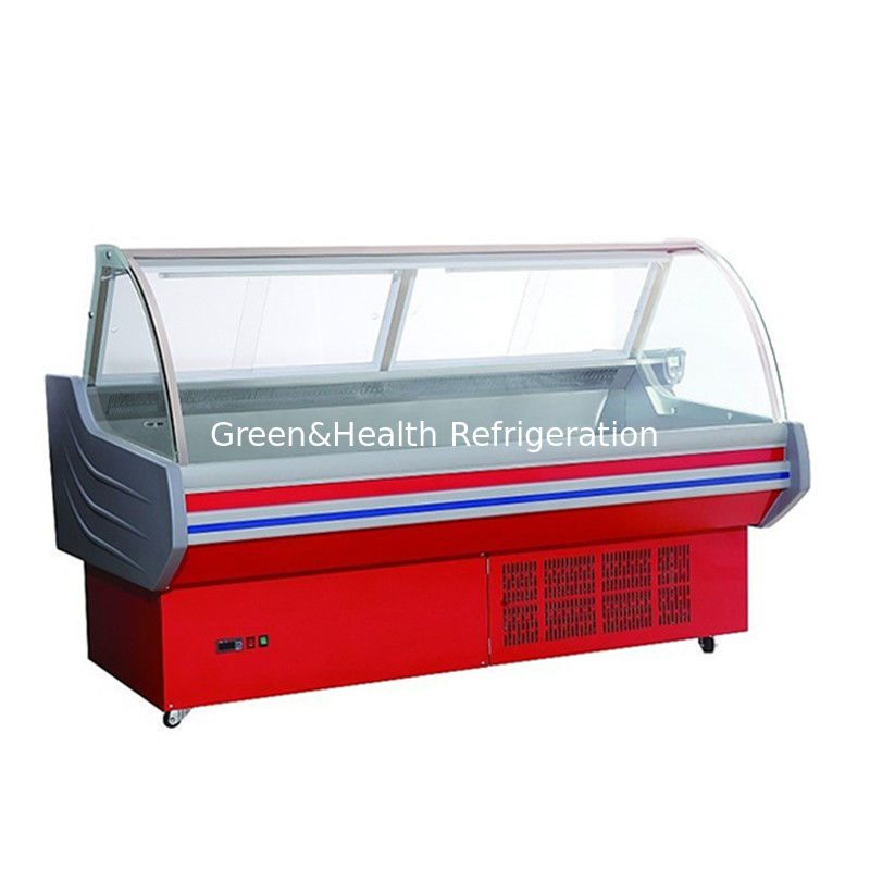 Curved Flip Up Glass Door Meat Display Refrigerator For Butchery Shops Commercial