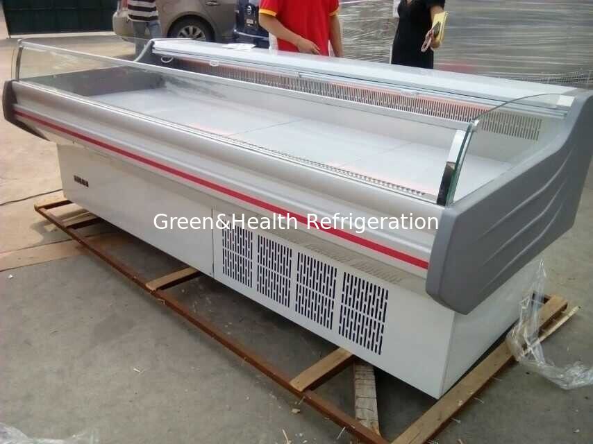 Flat Top Open Fresh Meat with night curtain supermarket Meat chiller display butchery meat refrigerator showcase